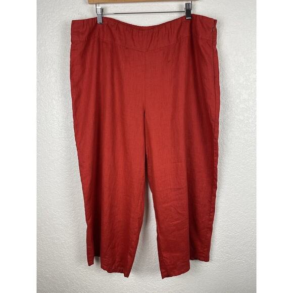 Eileen Fisher 100%‎ Linen Womens Pants Sz 1X Rust Red Wide Leg  MINOR FLAW - Picture 1 of 13
